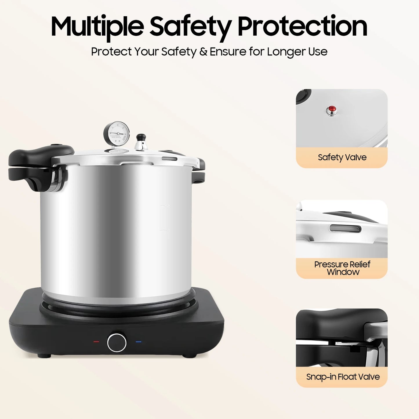 22L Heavy-Duty Pressure Cooker with Gauge & Safety Valve – Thickened Explosion-Proof Large Capacity Pot for Gas & Ceramic Electric Stoves, Fast Cooking Canner