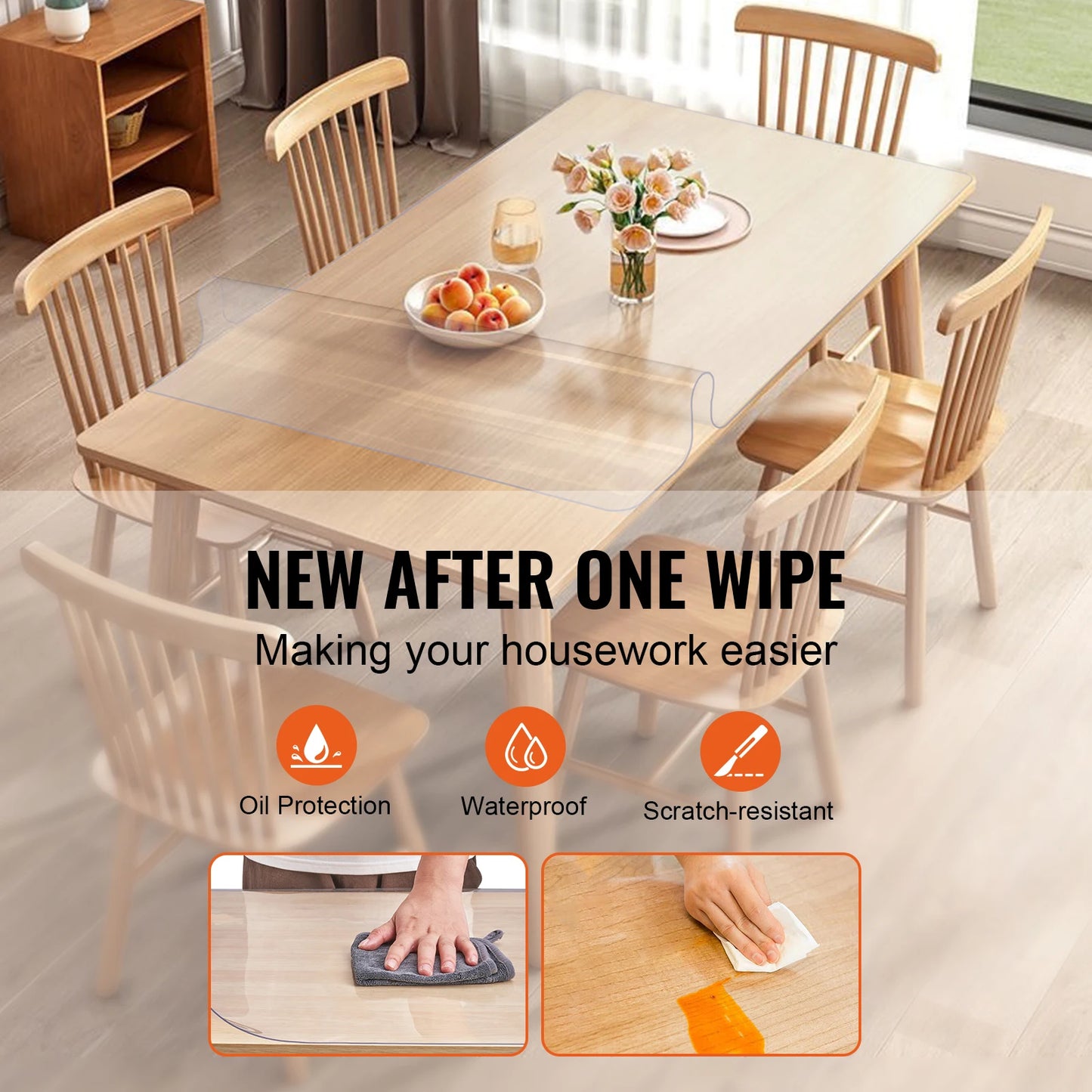 Clear PVC Tablecloth Protector 1.5mm Thick – Waterproof, Oil-Proof Transparent Table Cover for Dining Tables, Kitchen Surfaces & Desk Protection