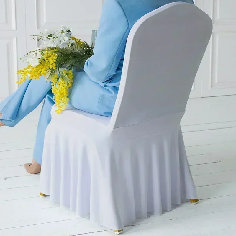 50/100PCS White Spandex Pleated Chair Covers – Stretch Seat Covers for Weddings, Banquets, Hotels, Parties & Event Decorations