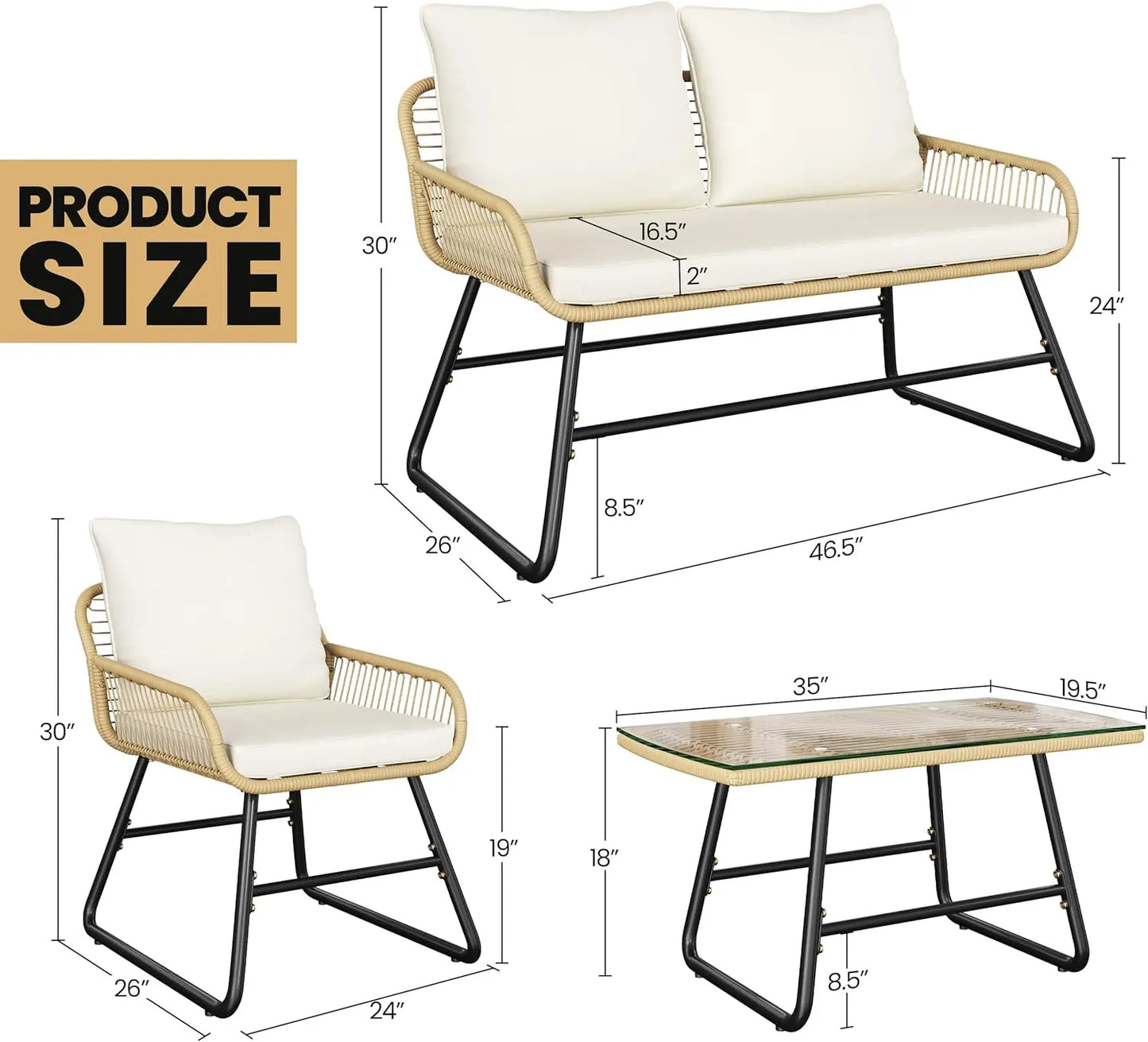 Boho Outdoor Wicker Patio Furniture Conversation Set