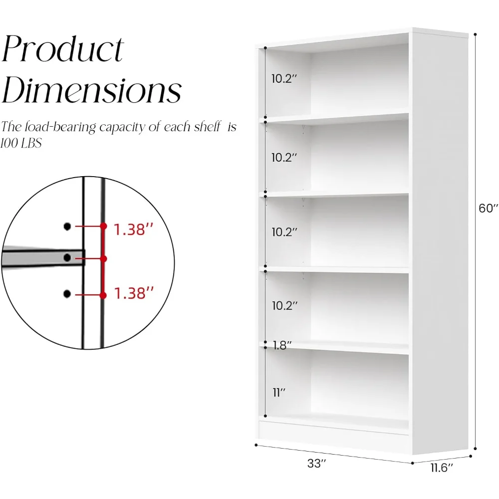 60-Inch 5-Shelf Wood Bookcase Organizer