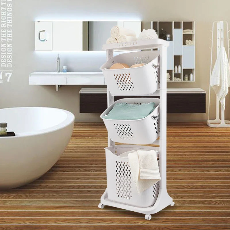 3-Layer Laundry Basket With Rolling Wheels Storage