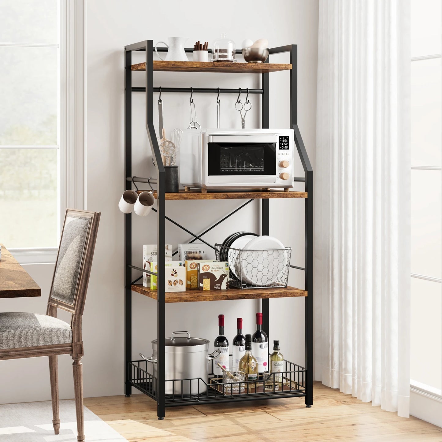 4-Tier Kitchen Baker’s Rack Microwave Stand – Coffee Bar Station with Wire Basket Storage Shelf
