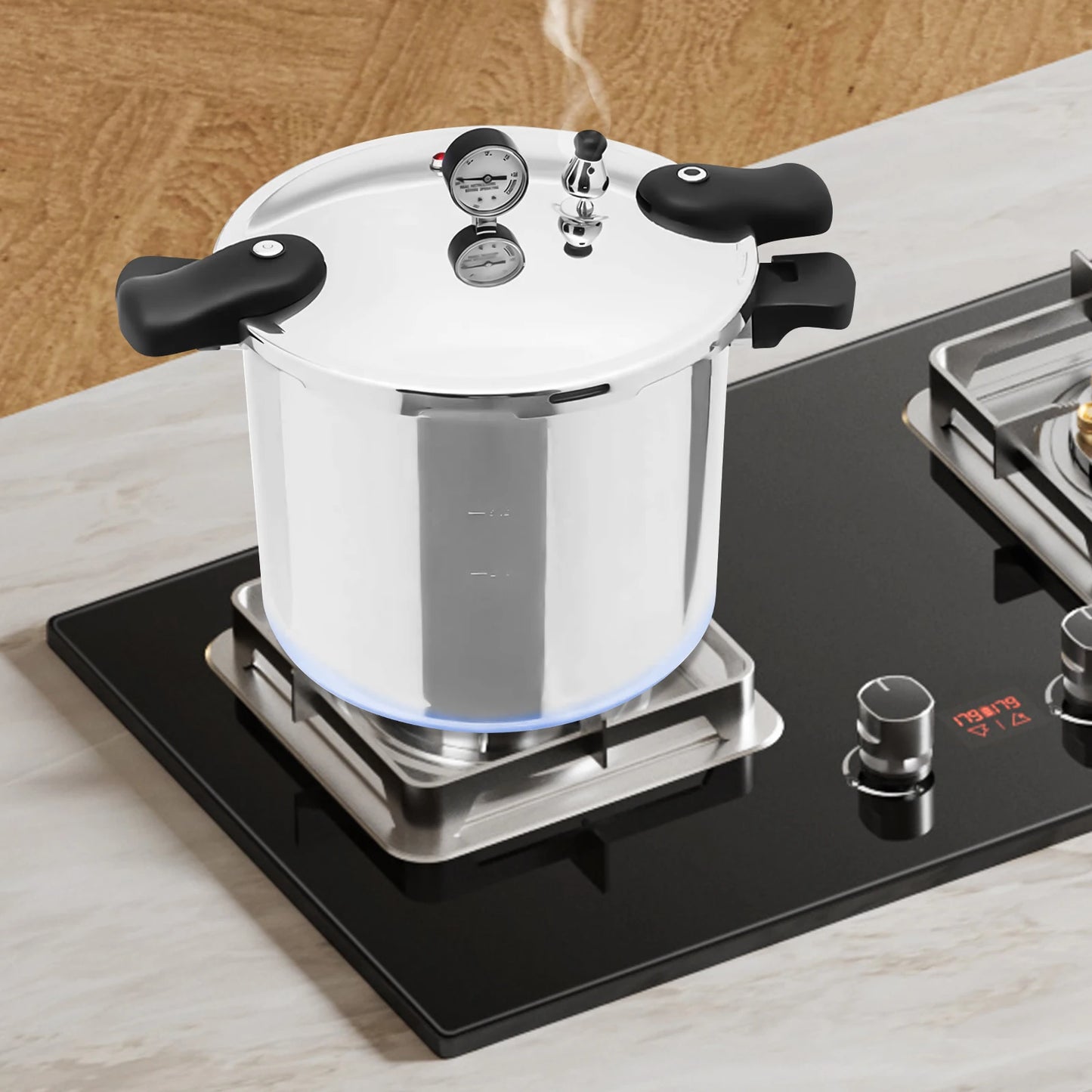 22L Heavy-Duty Pressure Cooker with Gauge & Safety Valve – Thickened Explosion-Proof Large Capacity Pot for Gas & Ceramic Electric Stoves, Fast Cooking Canner