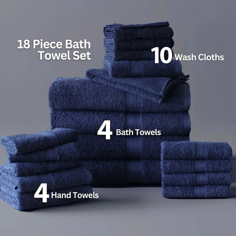 18-Piece Soft Absorbent 100% Cotton Towel Set