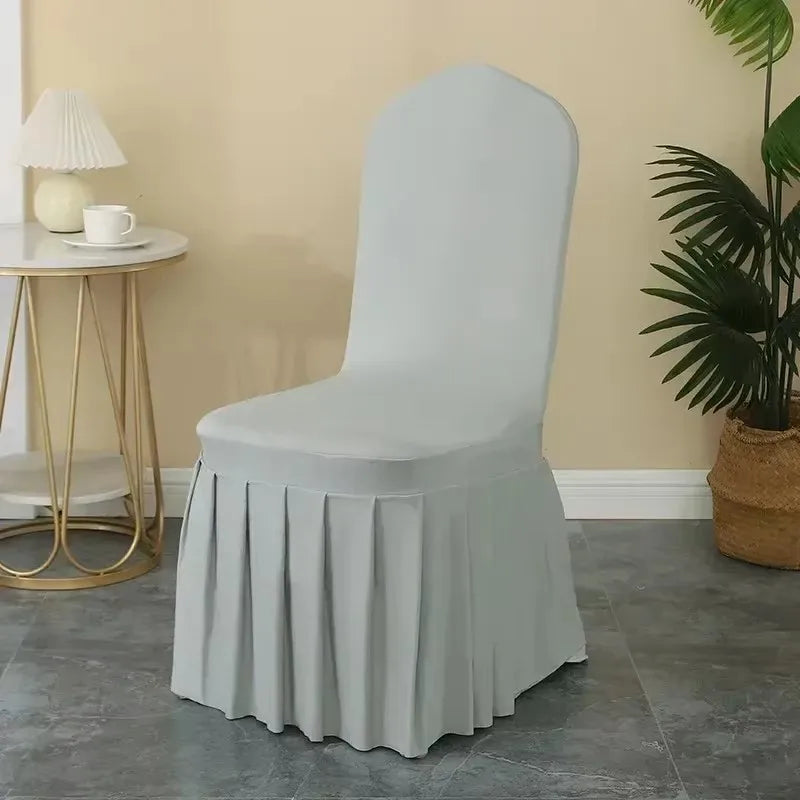 50/100PCS White Spandex Pleated Chair Covers – Stretch Seat Covers for Weddings, Banquets, Hotels, Parties & Event Decorations