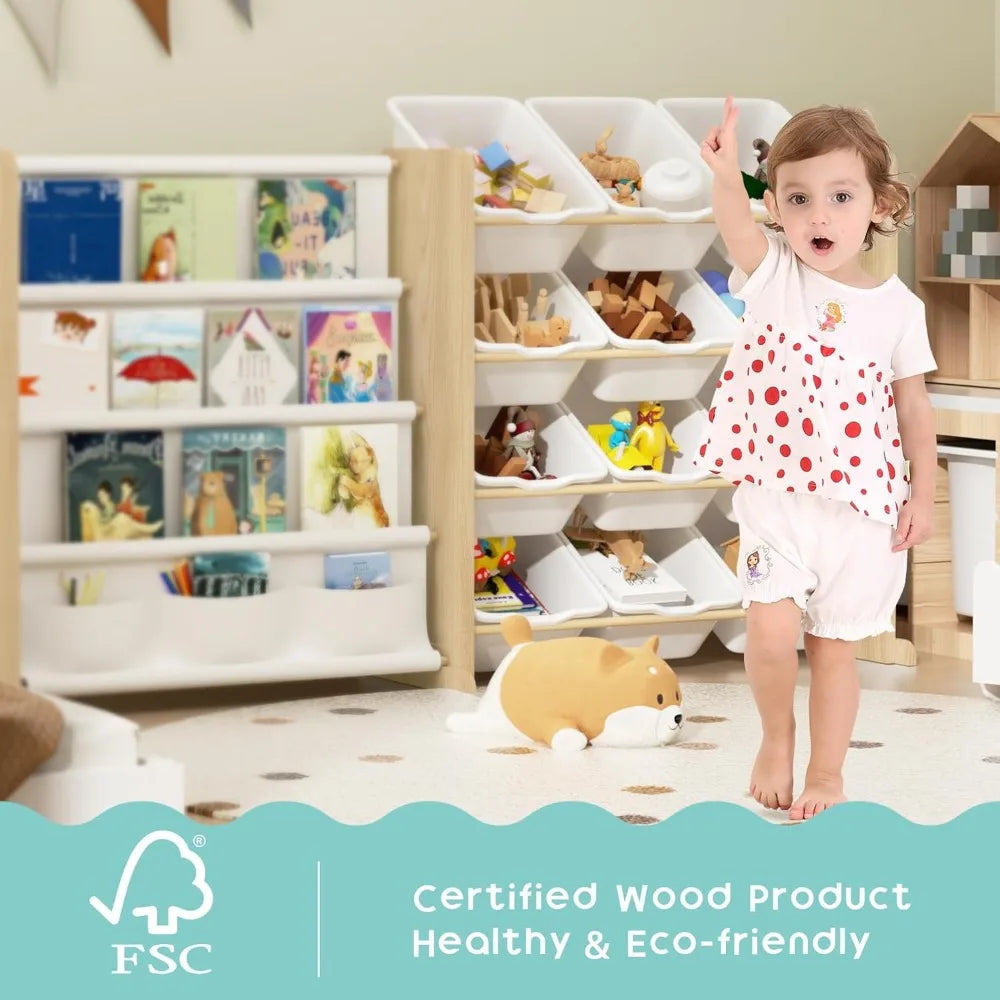 Kids Toy Organizer with Bookshelf and Bins