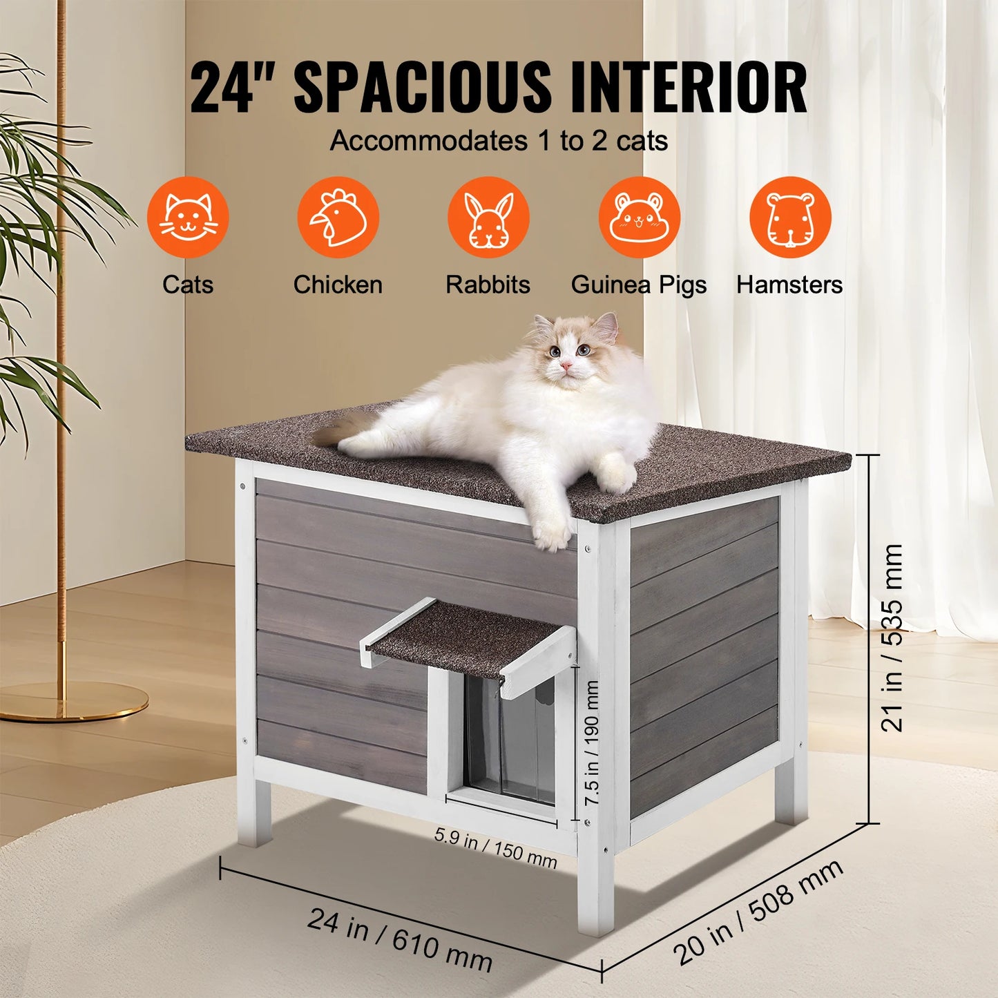 Outdoor Cat House Weatherproof Feral Shelter with Foam Insulation