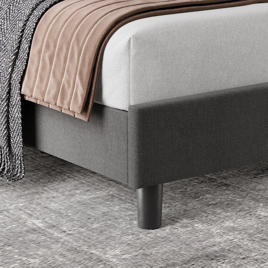 Linen Upholstered Platform Bed Frame with Headboard