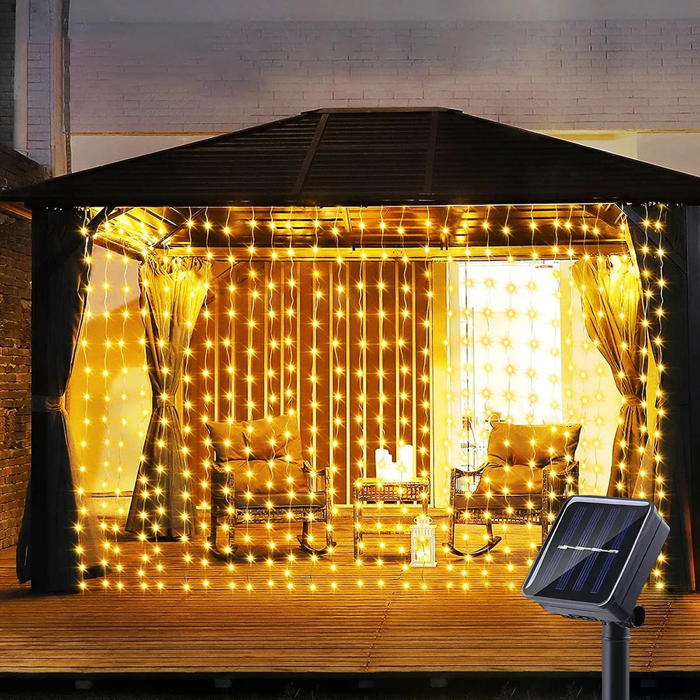 300LED Solar Curtain String Lights Outdoor