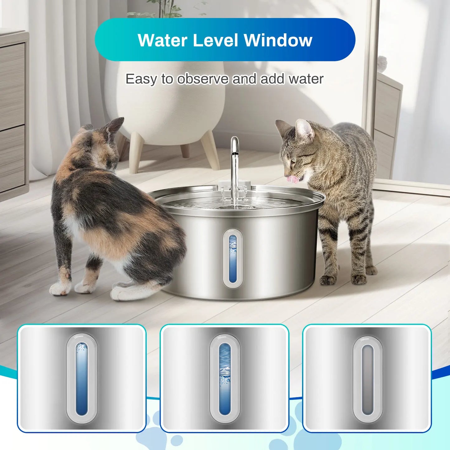 Stainless Steel Cat Water Fountain 3.2L