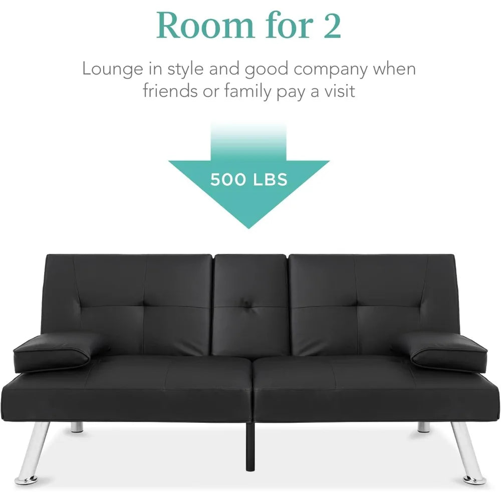 Faux Leather Convertible Futon Sofa Bed