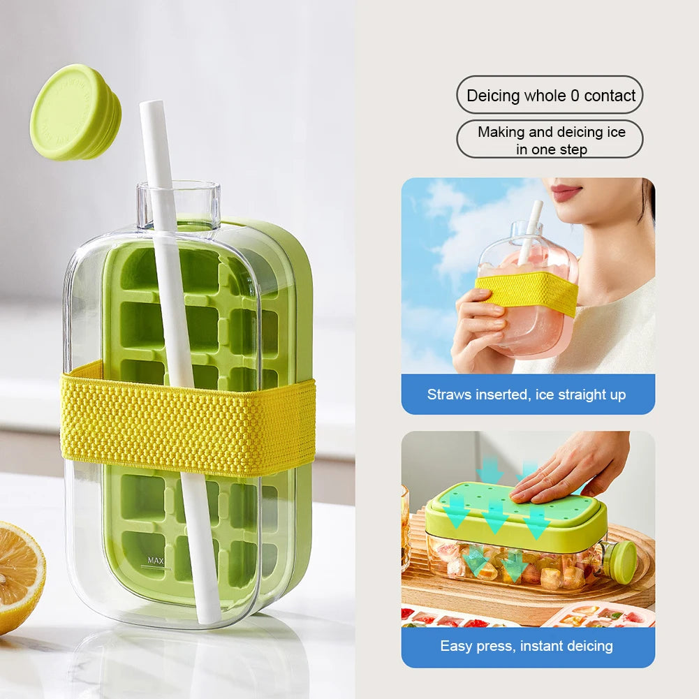 Portable Ice Mold Cooler Cup – Large Capacity Ice Cube Maker Bottle & Drink Chiller for Camping, Hiking, Outdoor Travel & Home Use