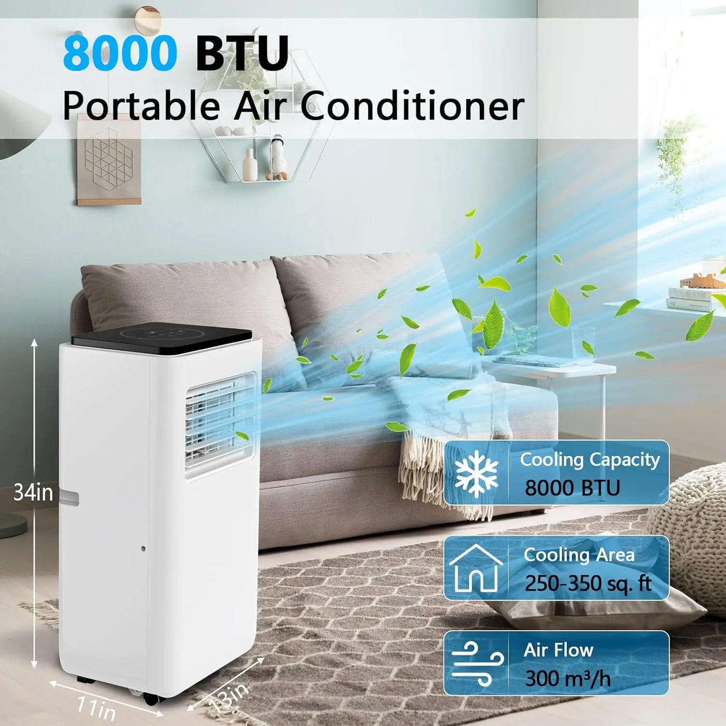 8000 BTU Portable Air Conditioner with Remote Control
