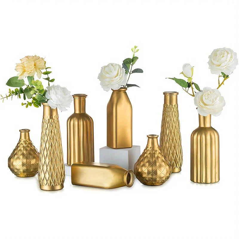 Gold Cylindrical Glass Vase for Table Décor