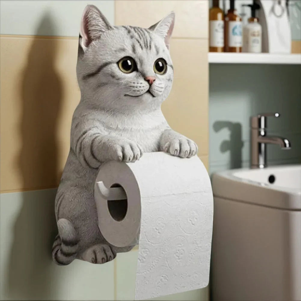 Cat Toilet Paper Holder – Wall-Mounted Cute Roll Dispenser for Bathroom, Dorm, RV, Kitchen & Travel