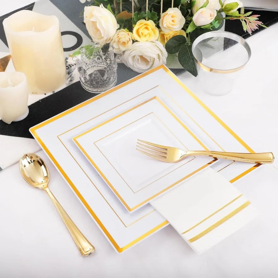 Gold Disposable Dinnerware Set for Elegant Parties