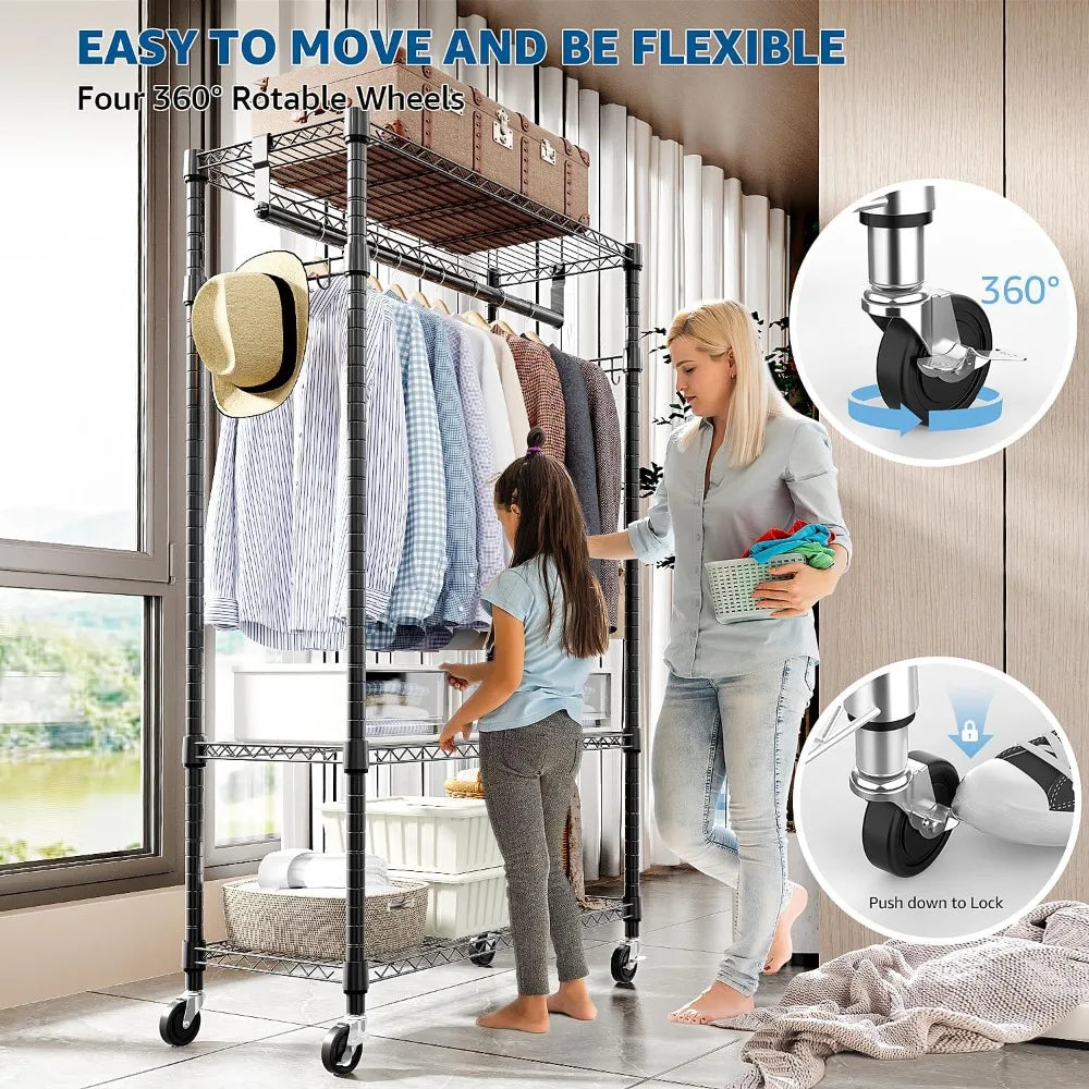 Heavy Duty Rolling Garment Rack with Adjustable Shelves