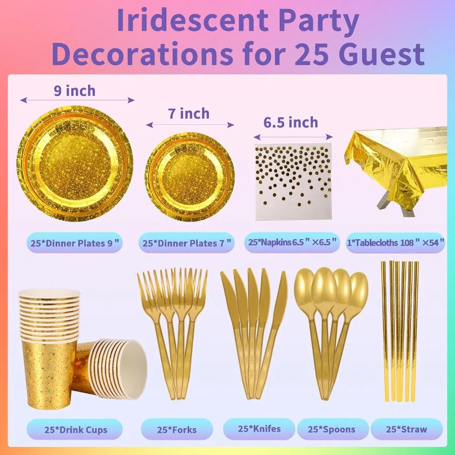 Sparkling Star 201-Piece Gold Party Tableware