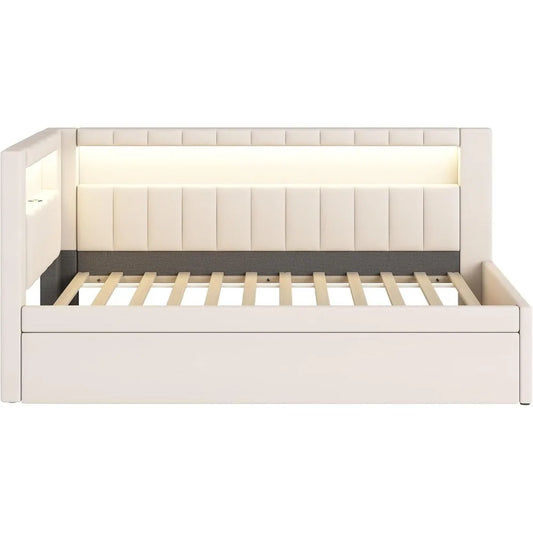 Twin Daybed Trundle L-Shaped Bookshelf Headboard