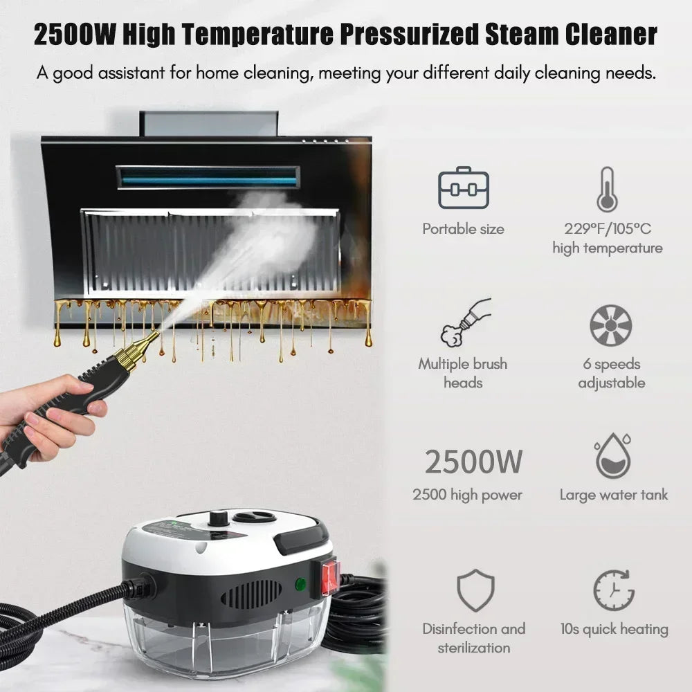 2500W High-Pressure Steam Cleaner – Portable Sterilizing Jet Washer for Home & Car