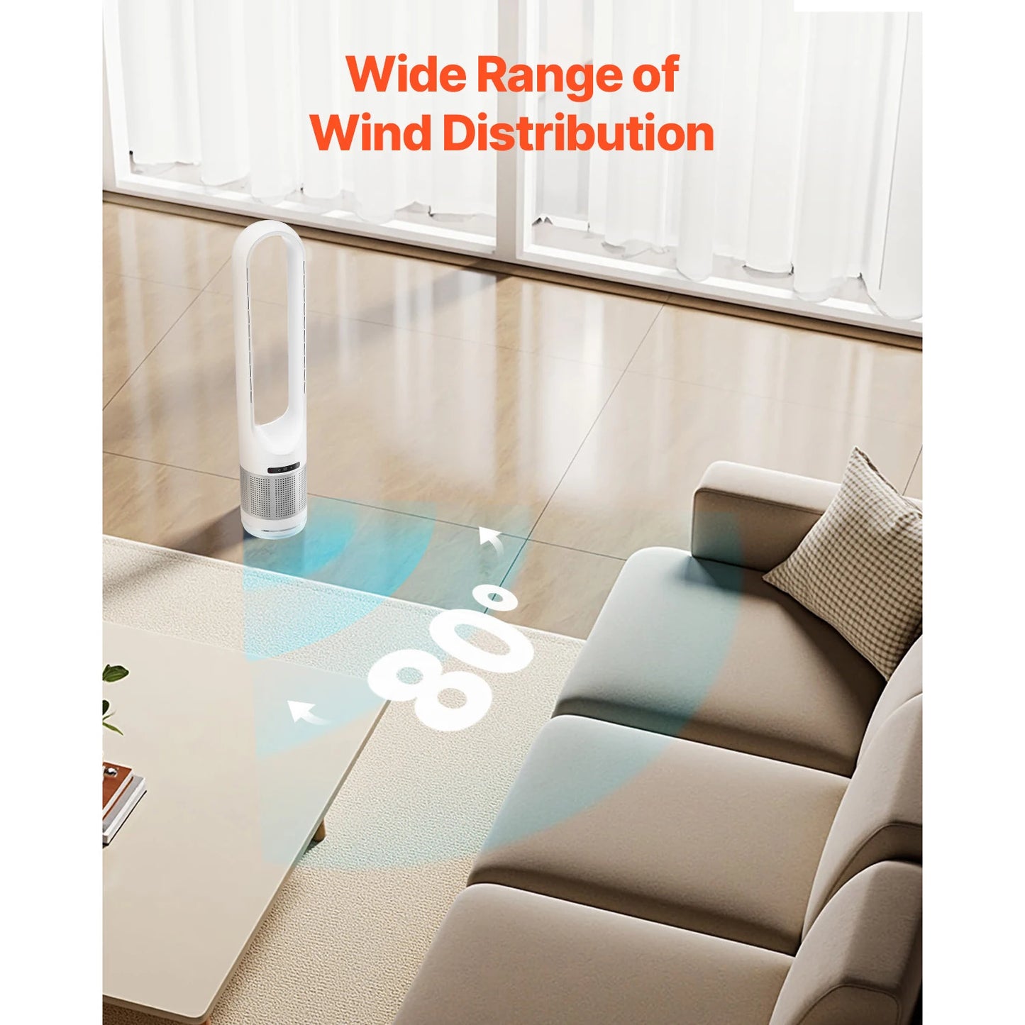 VEVOR Bladeless Tower Fan 8 Speed Oscillating Floor Fan with Remote Air Purification Mode Quiet Cooling Fan for Bedroom Home Office