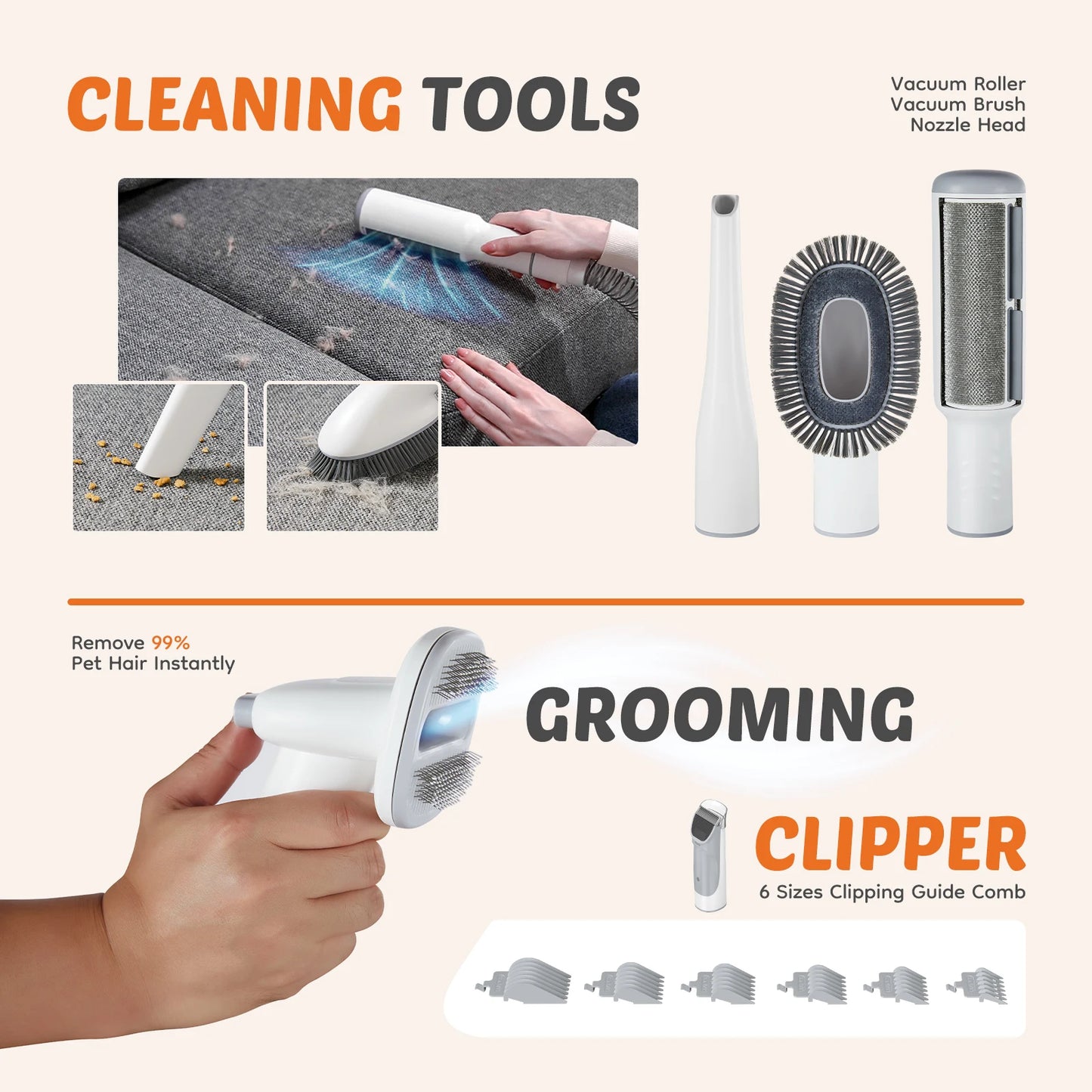 2.5L Professional Pet Grooming Vacuum Kit – Cordless Low Noise Dog Clippers with 3 Suction Modes & 5 Grooming Tools for Cats, Dogs & Home Pet Hair Removal