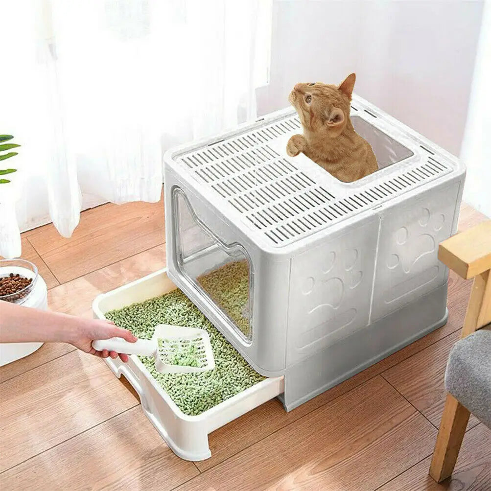 Foldable Covered Cat Litter Box with Scoop