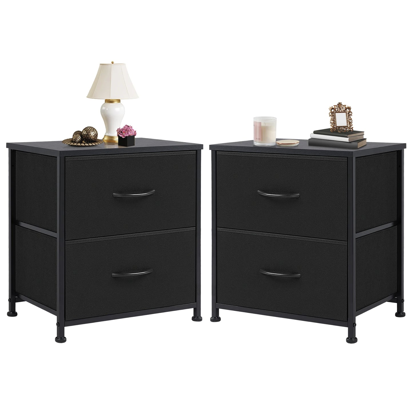 Modern Nightstand with 2 Fabric Drawers – Multifunctional Bedside Table for Bedroom, Sofa Side Table & Storage Cabinet for Clothes, Books & Home Organization
