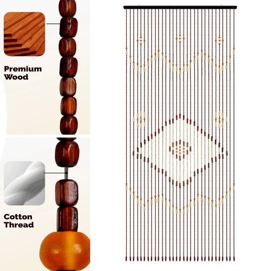 Wooden Bead Door Curtain – 31-Line Hanging Entryway Fly Screen