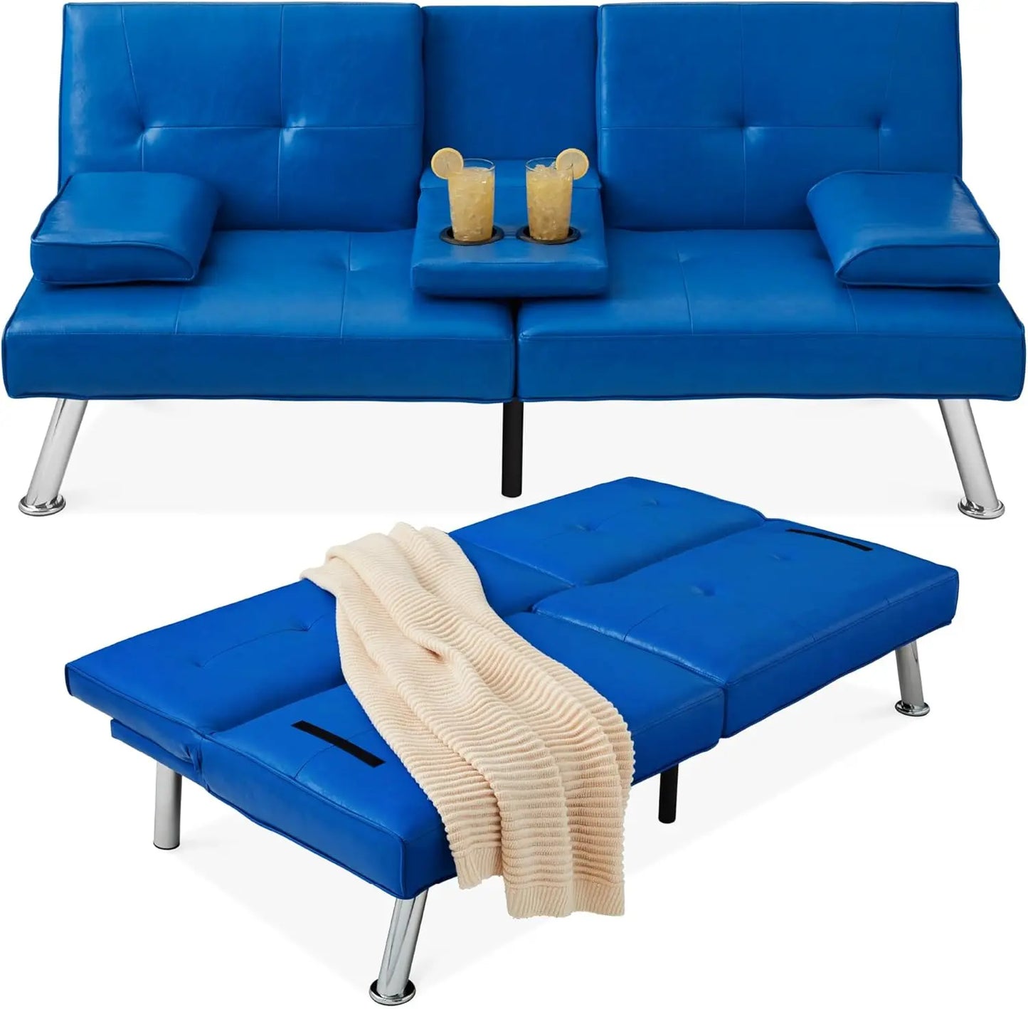 Faux Leather Convertible Futon Sofa Bed