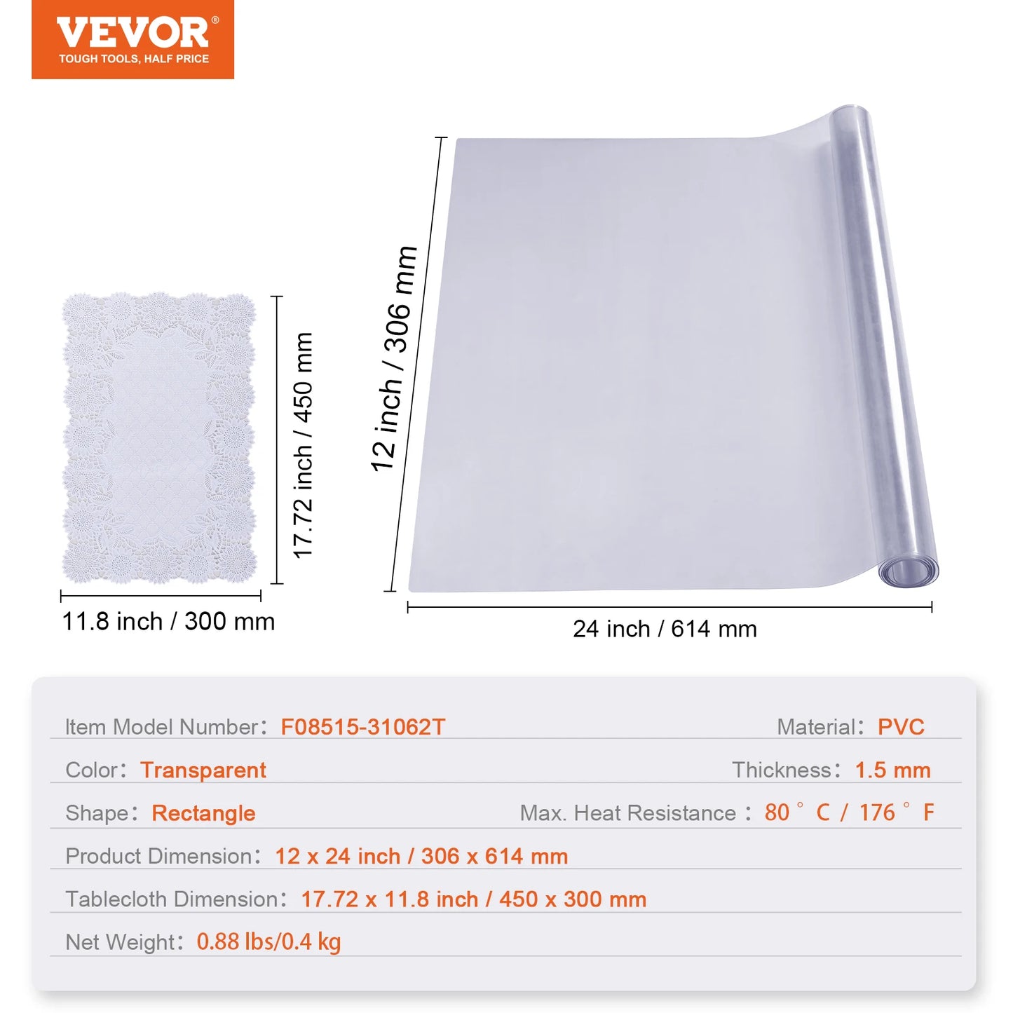 Clear PVC Tablecloth Protector 1.5mm Thick – Waterproof, Oil-Proof Transparent Table Cover for Dining Tables, Kitchen Surfaces & Desk Protection