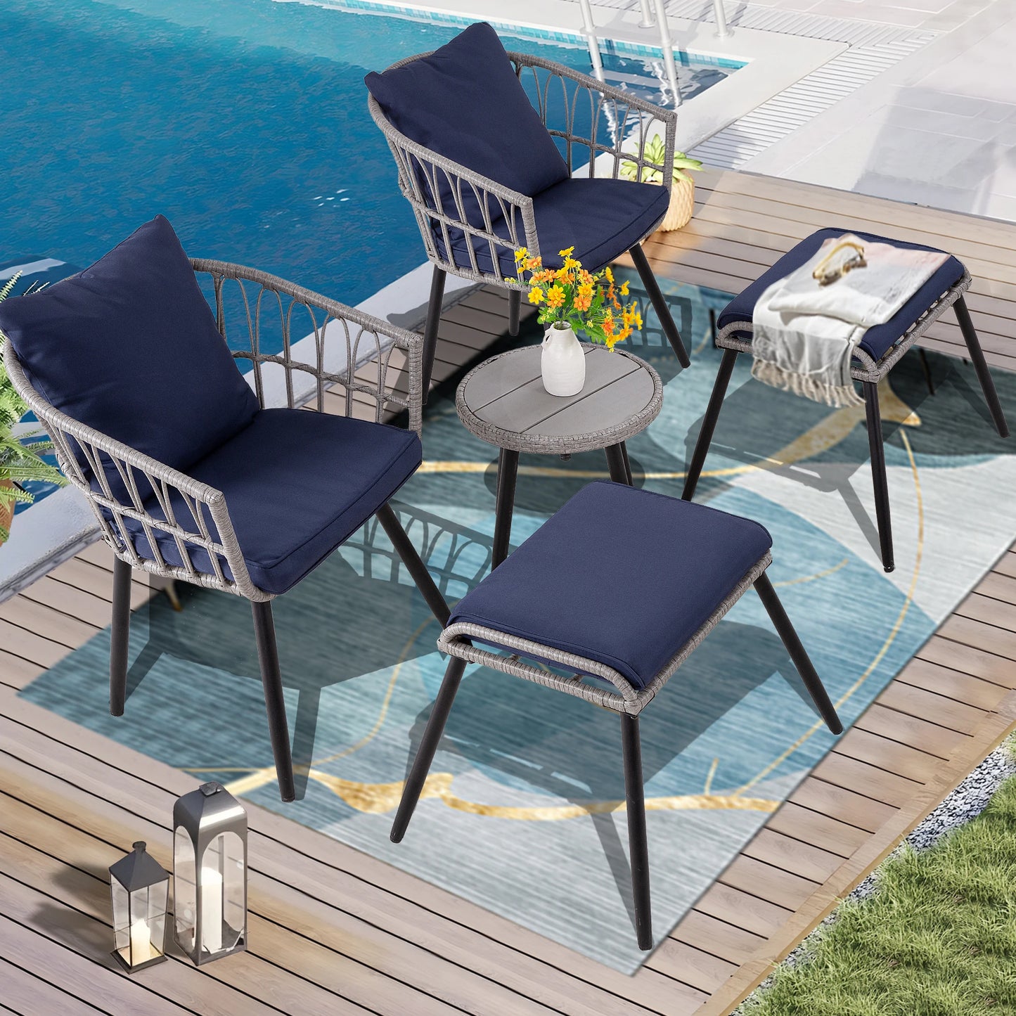 5-Piece Outdoor Wicker Patio Conversation Set