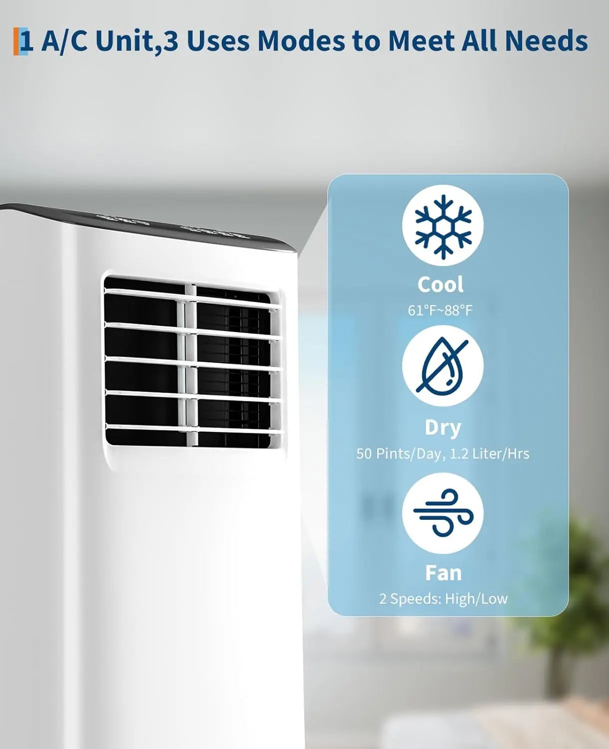 8000 BTU Portable Air Conditioner with Dehumidifier