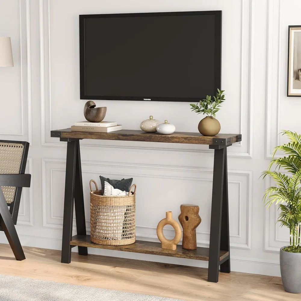 Farmhouse Entryway Console Table with Storage Shelves