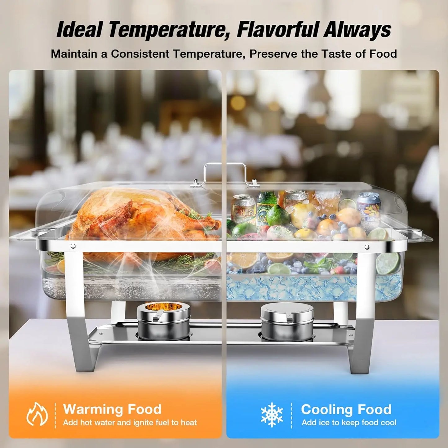 2/4/6 Pack 8QT Stainless Steel Chafing Dish Buffet Set – Food Warmer with Lid Holders for Catering, Restaurants, Weddings, Banquets & Party Serving