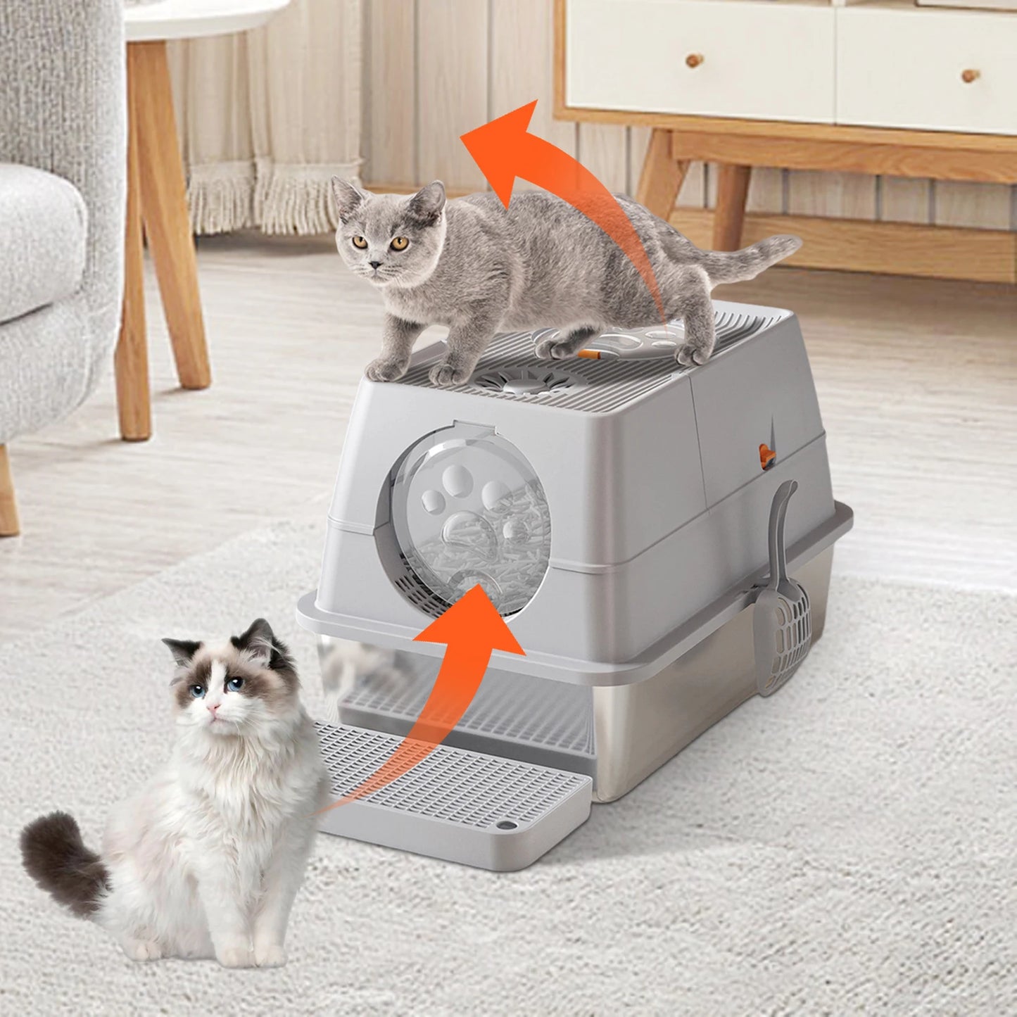 Stainless Steel Top Entry Covered Cat Litter Box
