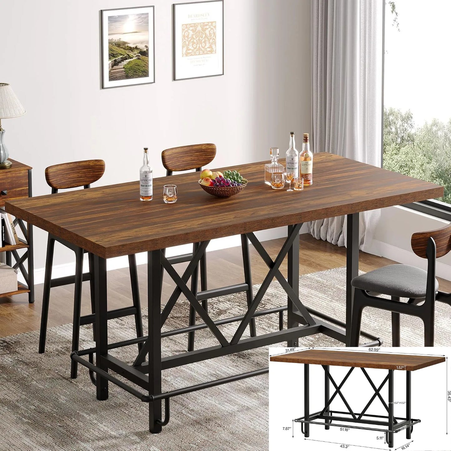 63-Inch Farmhouse Dining Table for 4–6 People – Large Rectangular Kitchen & Dining Room Table, Modern Rustic Wooden Dining Table for Home, Living Room & Breakfast Nook