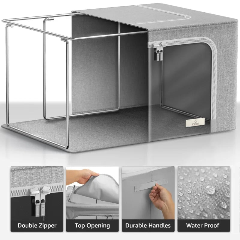 Collapsible Stackable Storage Bins with Clear Window