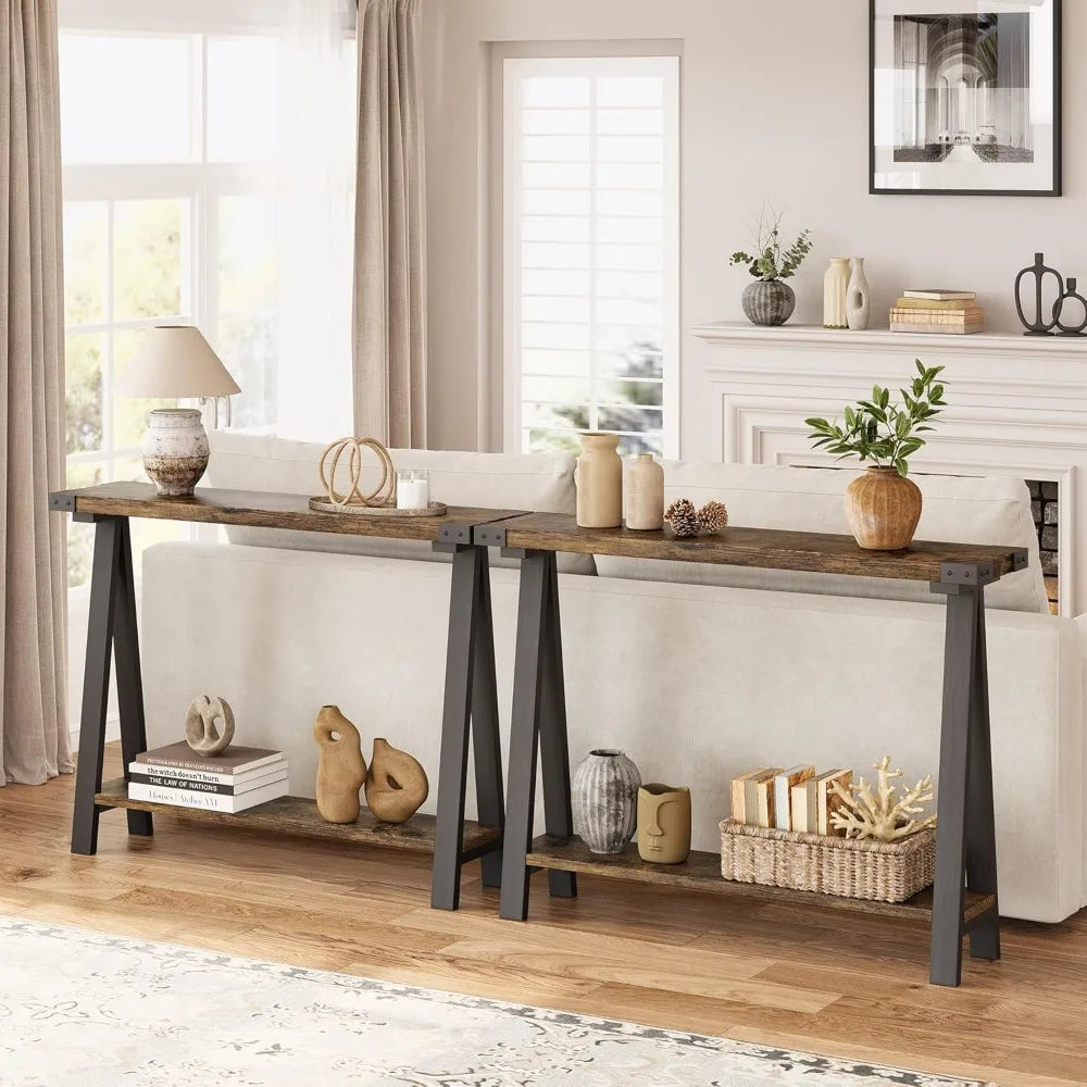 Farmhouse Entryway Console Table with Storage Shelves