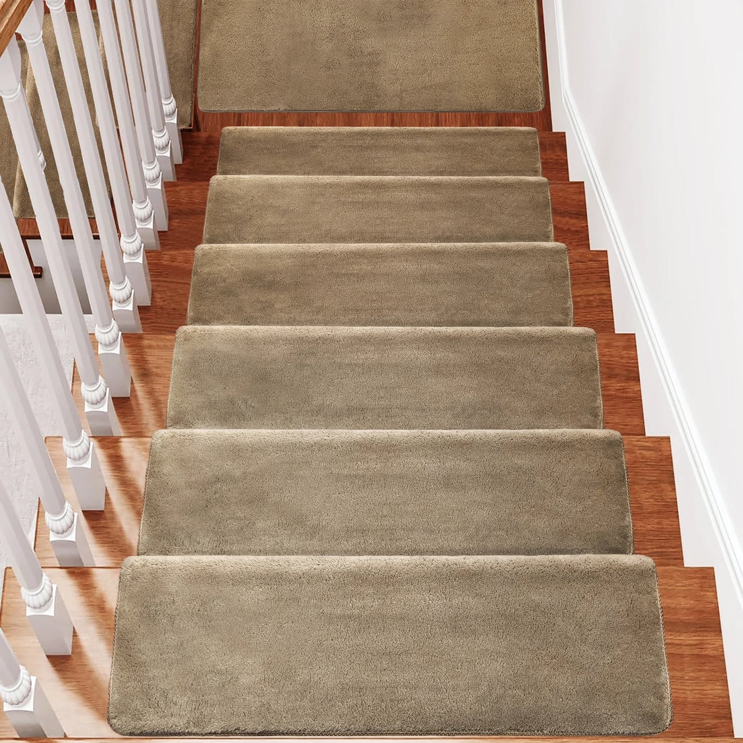 Bullnose Non-Slip Stair Treads – Ultra Plush Washable Self-Adhesive Carpet Mats, Peel & Stick Stair Covers for Safety, Elderly, Kids & Pets