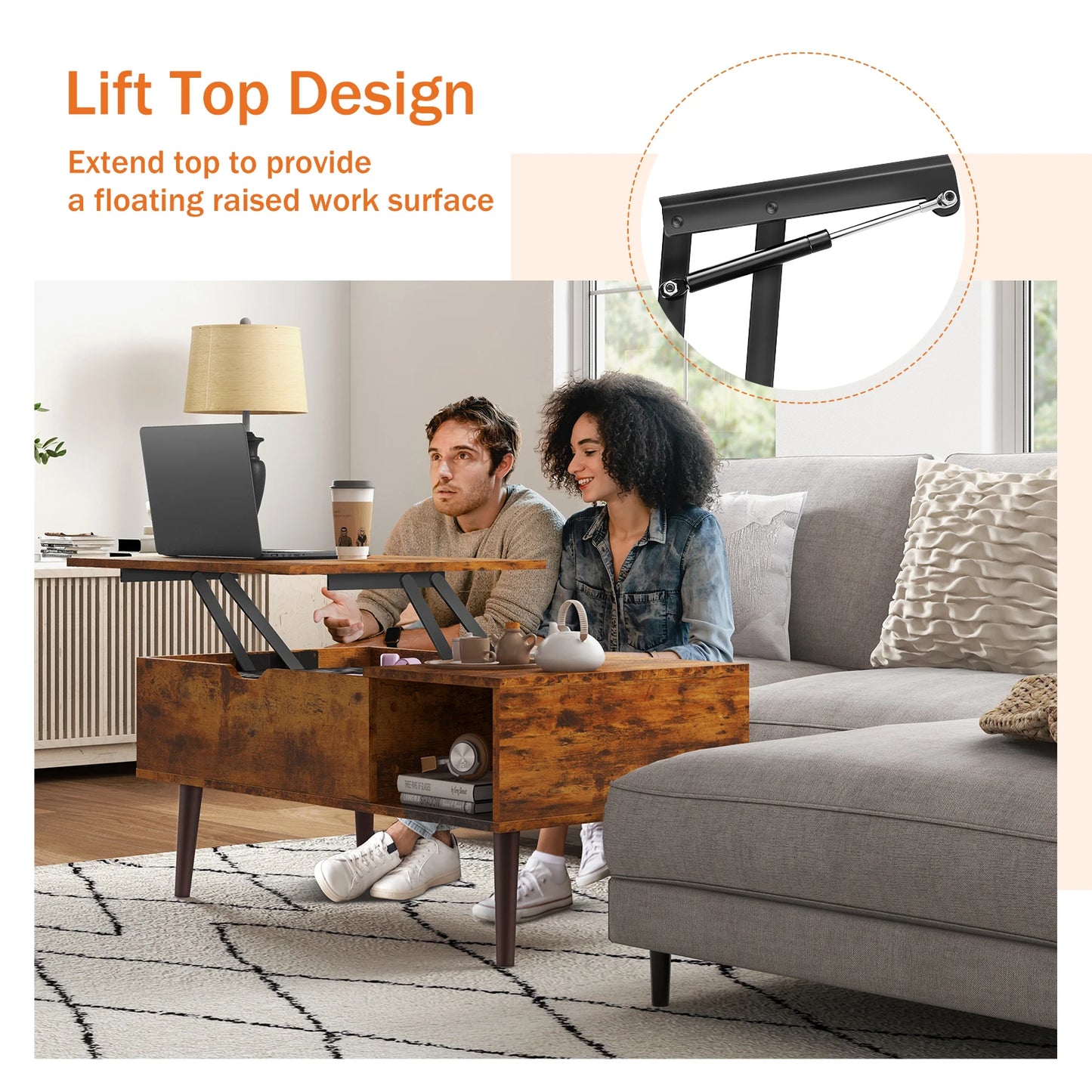 Lift Top Coffee Table Adjustable Storage Desk