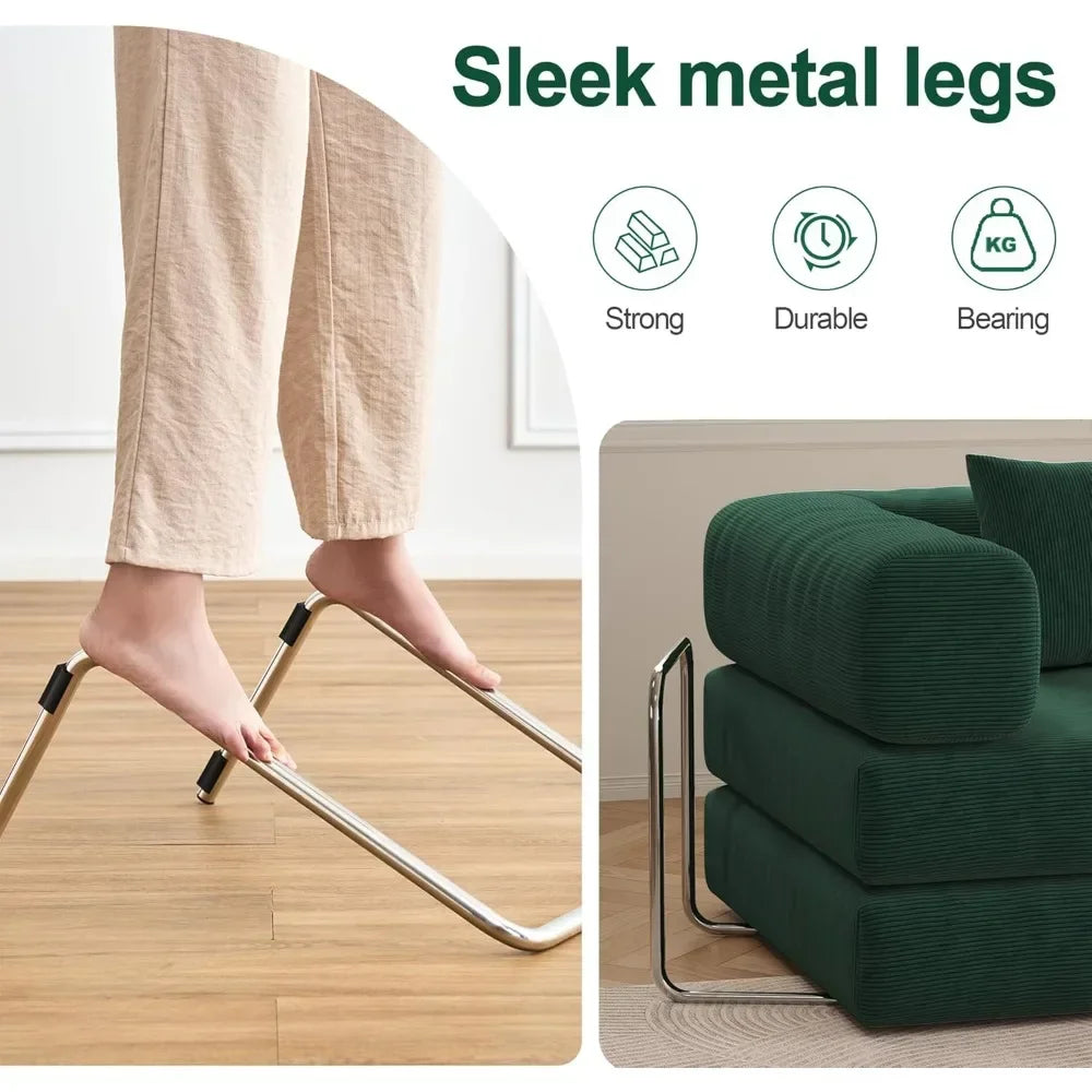 79" Corduroy Convertible Sofa Bed – Folding Sleeper Couch with Pillows for Living Room & Guest Room Comfort