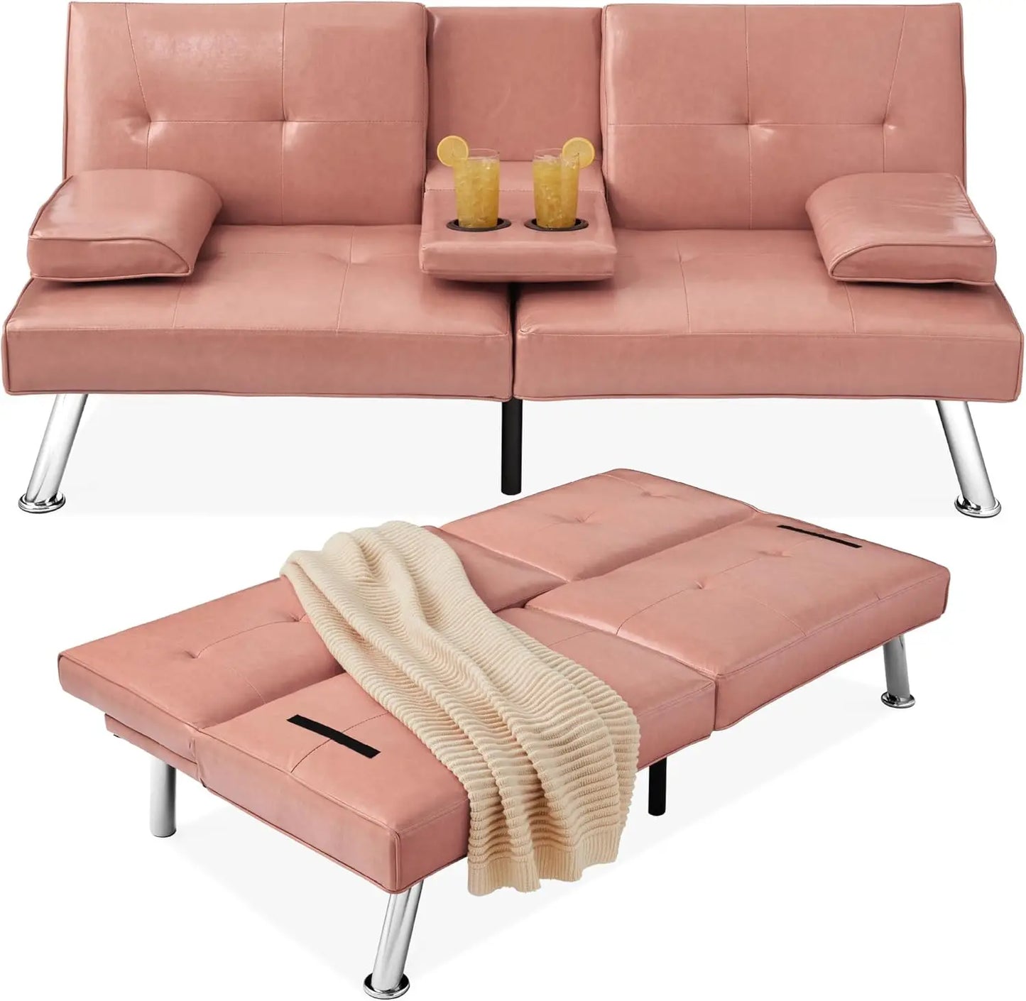 Faux Leather Convertible Futon Sofa Bed