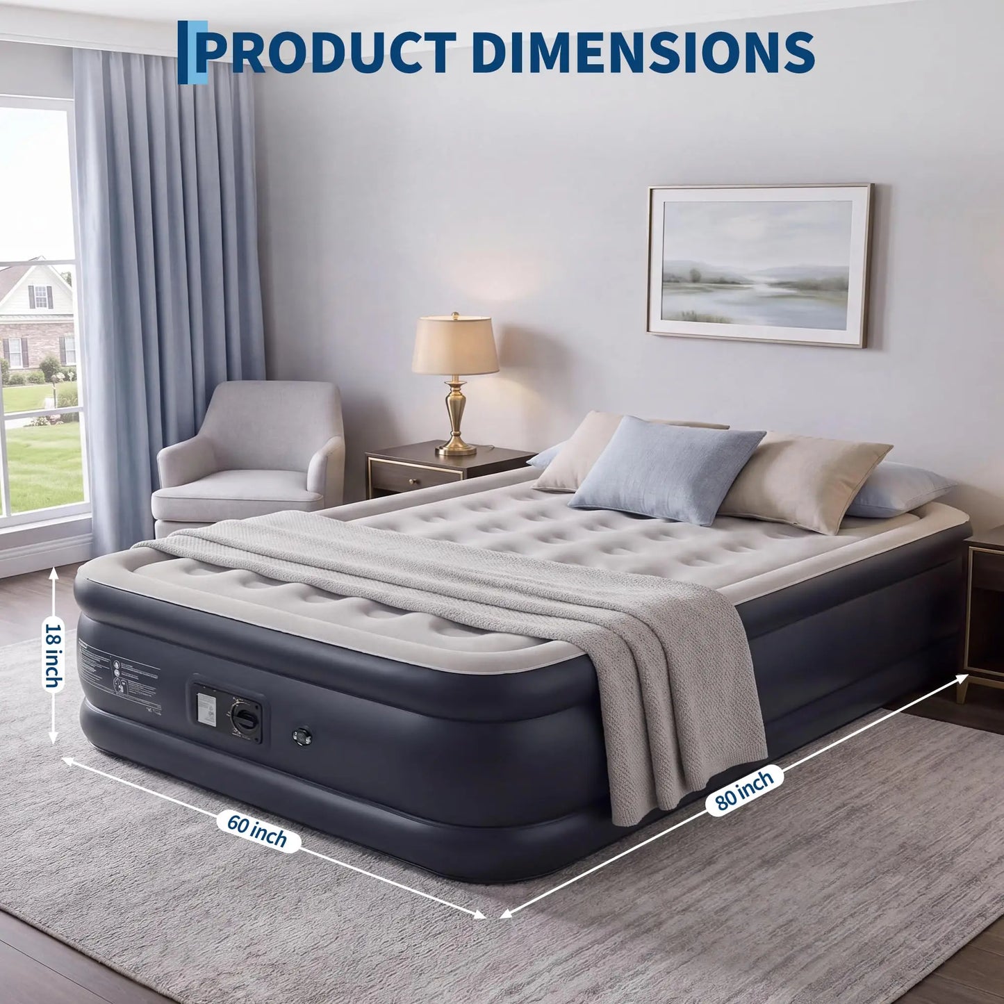 Twin/Queen Air Mattress with Built-In Electric Pump – 18" Raised Inflatable Guest Bed, Fast 3-Minute Inflation, Honeycomb Support, 800lb Weight Capacity