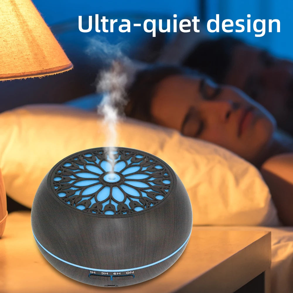 550ml Essential Oil Diffuser With Remote & Timer | 7-Color LED Aroma Humidifier + 6 Premium Oils Set