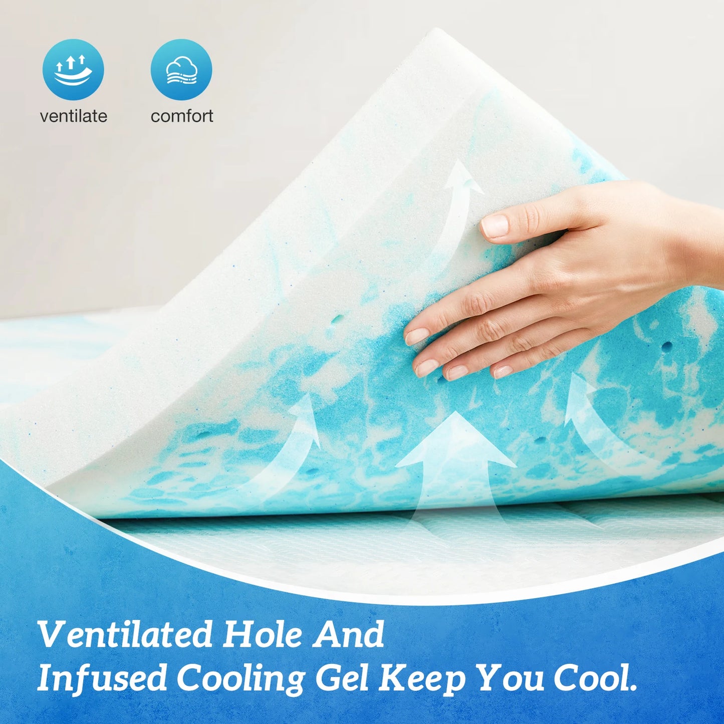 2-Inch Full Size Memory Foam Mattress Topper – Cooling Gel Infused Soft Bed Topper, Breathable Pressure Relief Mattress Pad for Bedroom & Home