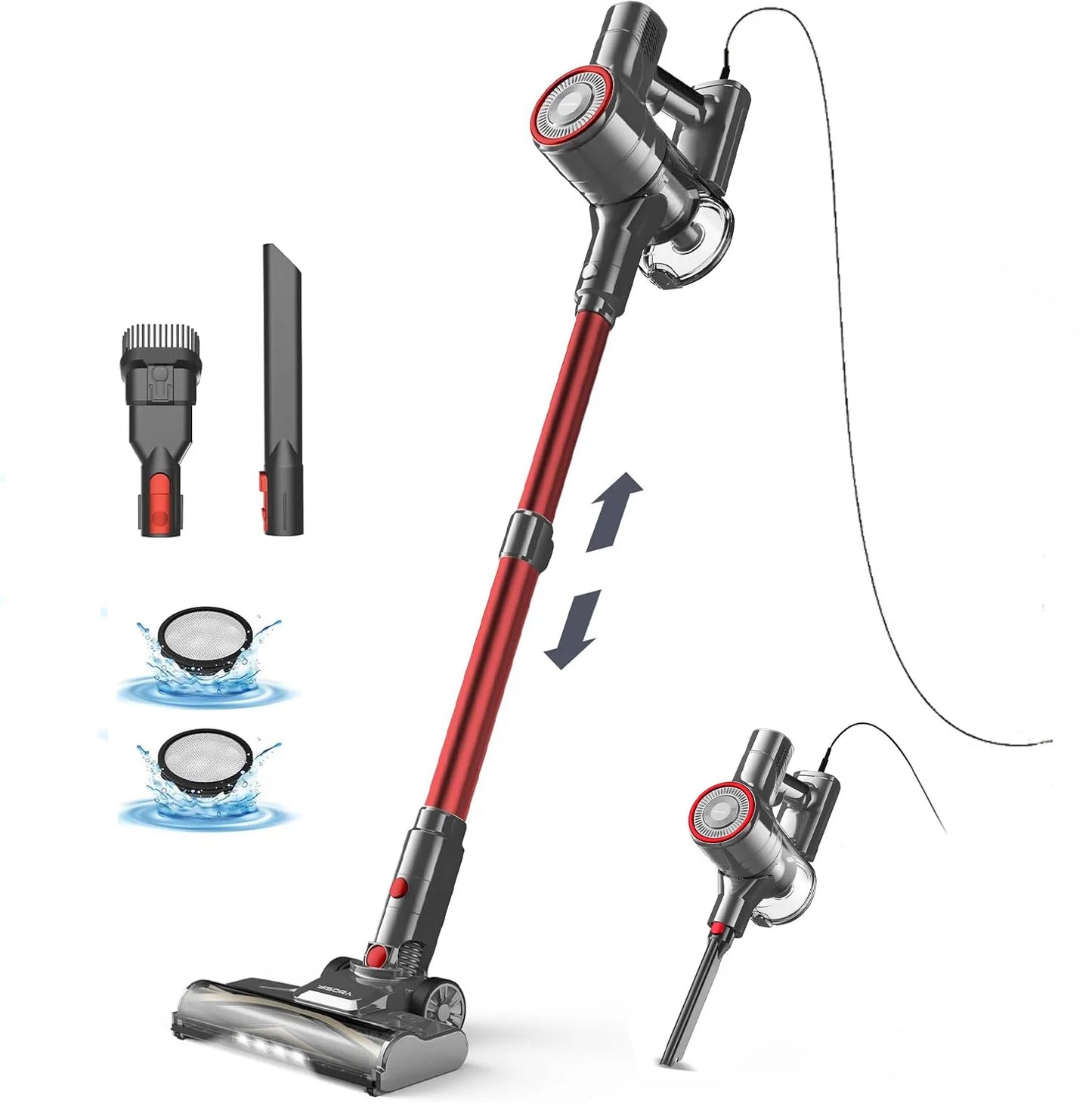 YISORA 6-in-1 Corded Stick Vacuum Cleaner – 600W 23KPa Powerful Handheld Vacuum for Hard Floors, Carpets & Pet Hair, Free-Standing Lightweight Cleaner