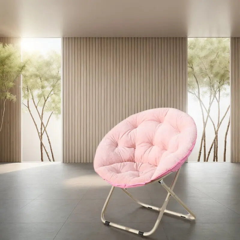 Round Folding Faux Fur Saucer Chair Set