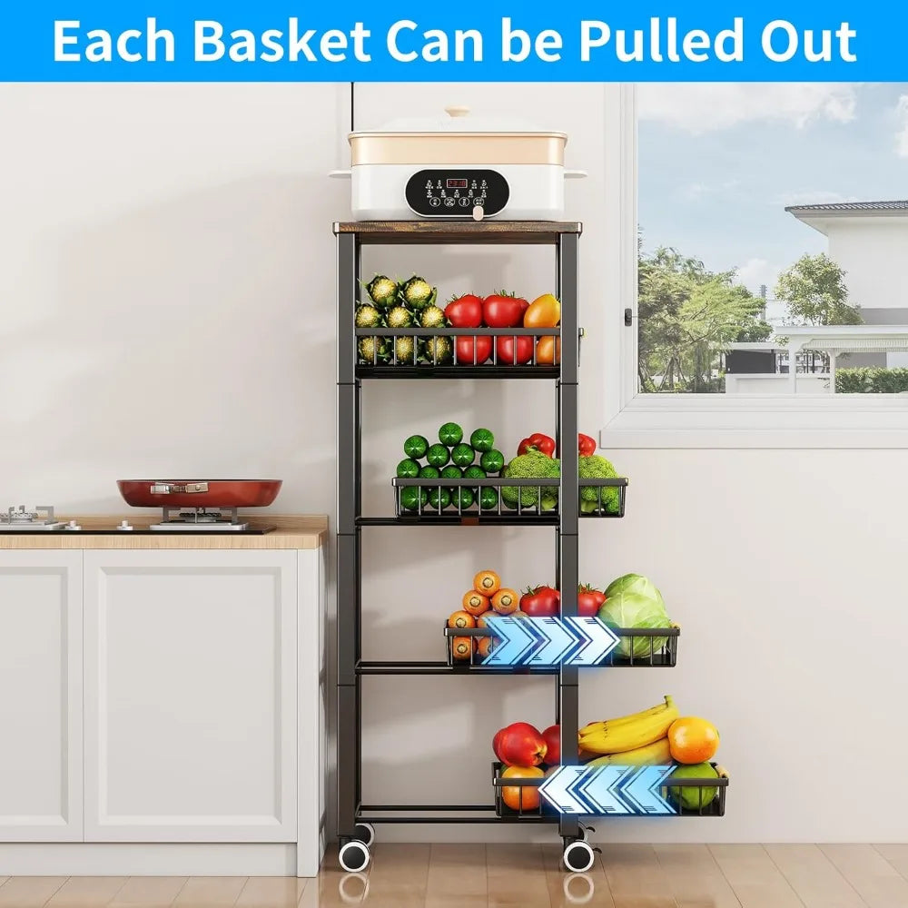 5-Tier Kitchen Storage Basket with Wheels